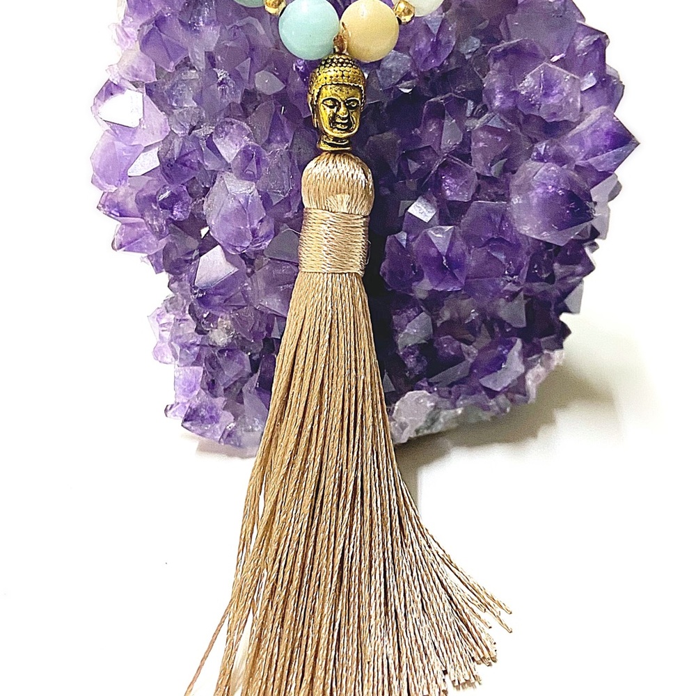 🧘♀️Bohemian Amazonite Stone Buddha Necklace - Picture 3 of 5